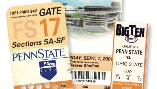 photo of three Beaver Stadium tickets from years past, courtesy Ryan Jones