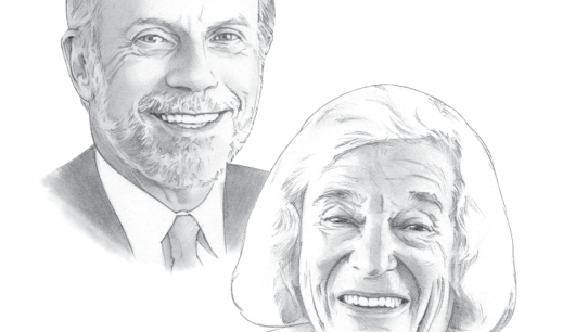 head shot pencil illustrations of Bierbauer and Coppersmith by Randy Glass