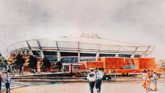 illustration of Penn Staters walking into Beaver Stadium