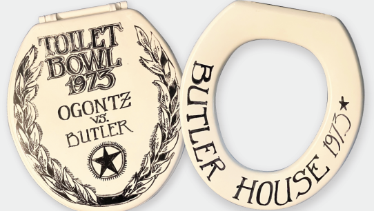 top and seat of Butler House Toilet Bowl IM football trophy, courtesy