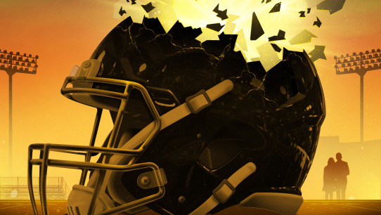 illustration of a backlit football helmet shattering by Taylor Callery