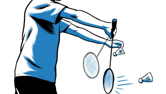 illustration of a man serving in badminton by Joel Kimmel