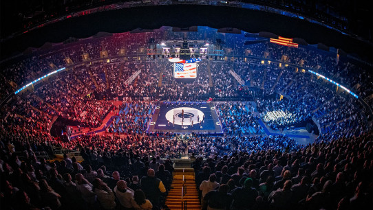 shot of the crowd and arena of NCAA wrestling match at Bryce Jordan Center, photo by Mark Selders/Penn State Athletics