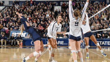 Women's volleyball at Rec Hall, photo by Mark Selders