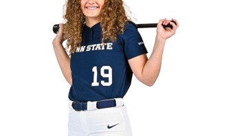 Lexi Black in Nittany Lions uniform holding a bat by Penn State Athletics