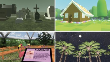 grid of four photos of virtual worlds created in Game 180N, courtesy