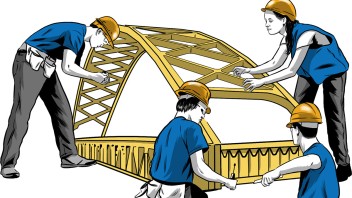 illustration of students building a bridge by Joel Kimmel