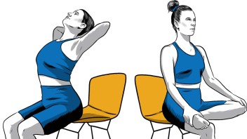 illustration of a person doing chair stretches by Joel Kimmel