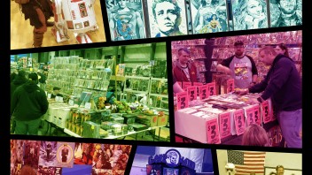 collage of color washed photos from comic convention, courtesy