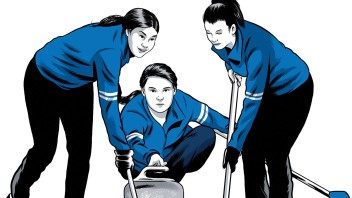 illustration of three people curling by Joel Kimmel