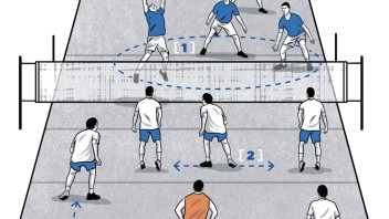 illustration of people playing volleyball by Joel Kimmel