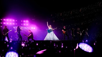 photo of Taylor Swift on stage with band during show produced by Rock Lititz, photo by 