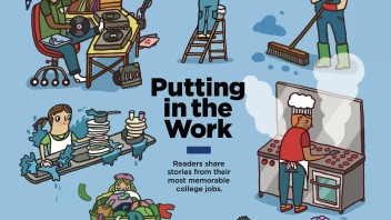 cover of Nov/Dec '24 issue of Penn Stater magazine with college jobs illustration by Aaron Meshon