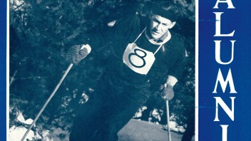 cover of December 1940 issue of Penn State Alumni News featuring a skier, by Penn State Alumni Association