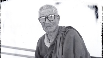 Lonnie Graham's black and white portrait of a Buddhist pilgrim in Zanskar, India