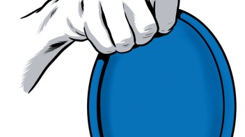 illustration of a hand gripping a blue disc by Joel Kimmel
