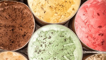 closeup of tubs of multicolored creamery ice cream by Nick Sloff '92 A&A