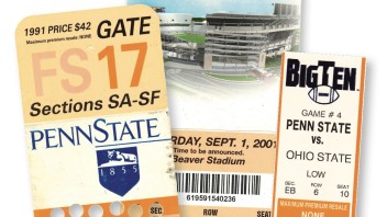 photo of three Beaver Stadium tickets from years past, courtesy Ryan Jones