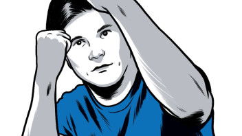 illustration of a boxer holding up both fists as if warding off blows by Joel Kimmel