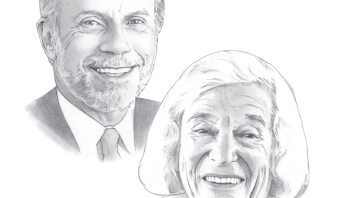 head shot pencil illustrations of Bierbauer and Coppersmith by Randy Glass