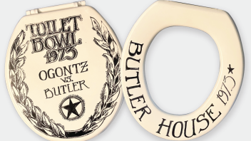 top and seat of Butler House Toilet Bowl IM football trophy, courtesy