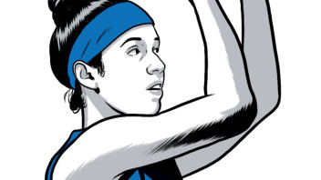 illustration of a female basketball player about to shoot by Joel Kimmel