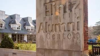 photo of stone signage outside Hintz Family Alumni Center by Nick Sloff '92 A&A