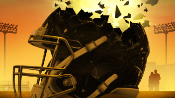 illustration of a backlit football helmet shattering by Taylor Callery