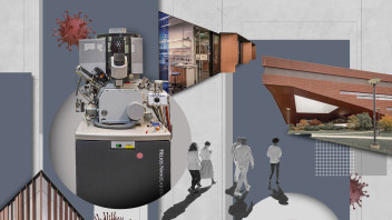 conceptual illustration of various research buildings and equipment by Nadia Radic